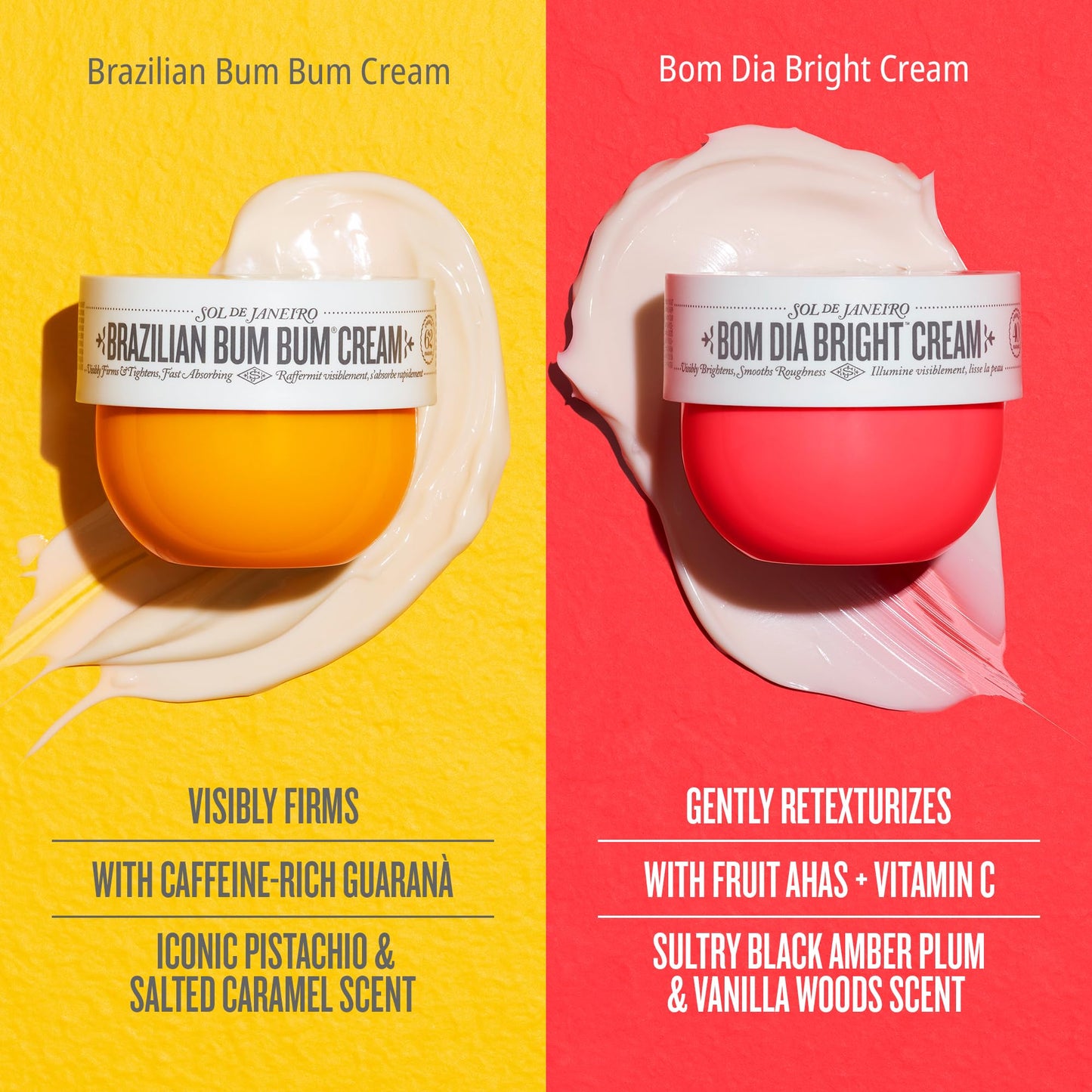 Sol de Janeiro Mini Body Cream Trial Set - Travel Size Set - Beauty Minis - Brazilian Bum Bum Cream & Bom Dia Bright Cream - 2 Piece Set 25 mL - $24 Value