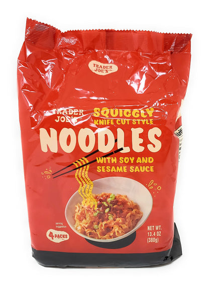Trader Joe’s Squiggly Knife Cut Noodles with Soy & Sesame Sauce (4 Individual Packs Per Package) Net Wt. 13.4 Oz (380g) - Pack of 1