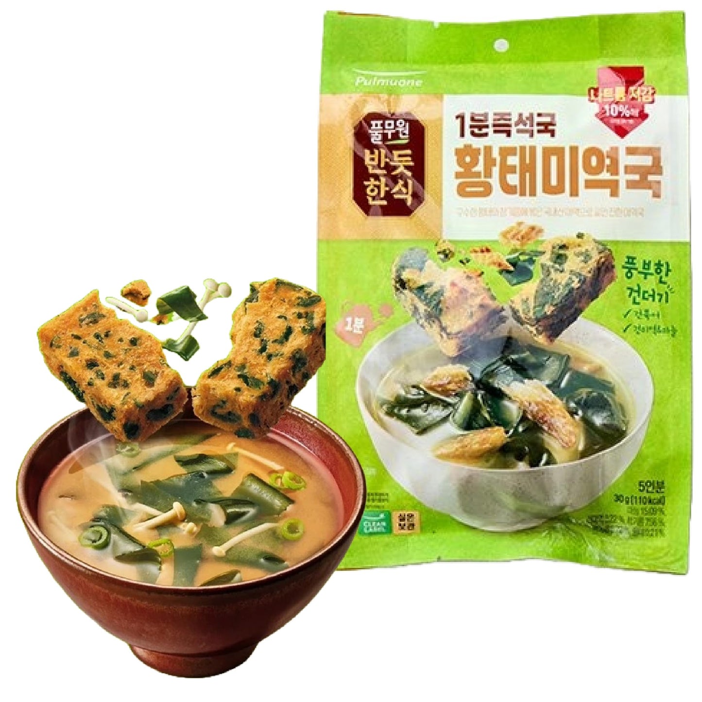 Korean Dried Pollack Soup Bugeot Guk/Miyeokguk Seaweed Soup 1Pack (5ea) Freeze Drying Block Type Instant Soup, Cube Block Stew, 황태 북엇국 북어국 미역국 (Dried Seaweed and Pollack Soup Miyeokguk (황태 미역국))