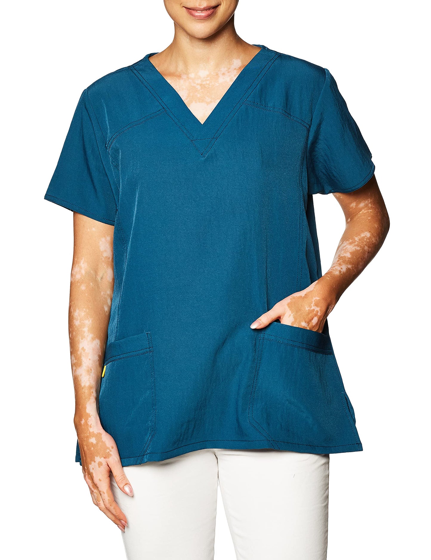 WonderWink Women's Scrubs Four Way Stretch Sporty V-Neck Top, Caribbean, Large