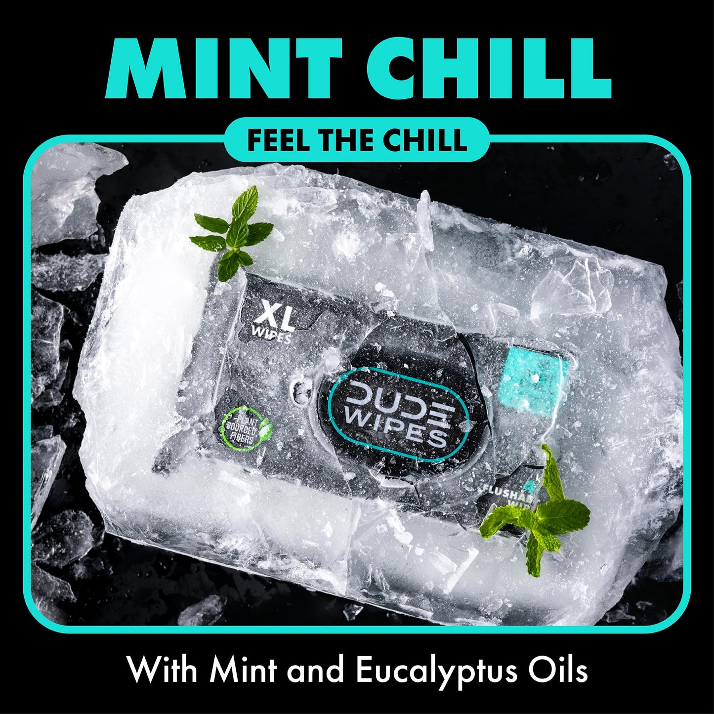 DUDE Wipes Mint Chill Flushable Wipes - Extra-Large Adult Wet Wipes - 6 Pack (288 Count) - Infused with Tea Tree Oil, Vitamin E, and Aloe - Septic and Sewer Safe