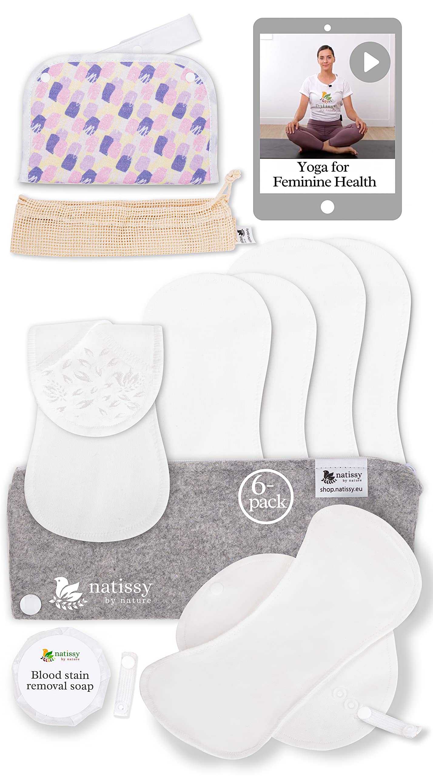 Non Slip Reusable Pads Menstrual Heavy Flow 6-Pack (L+XL) Organic Cotton Cloth Menstrual Pads & Non Slip Reusable Panty Liners for Women 7-Pack (M) Panty Liner Washable for Women & Teens