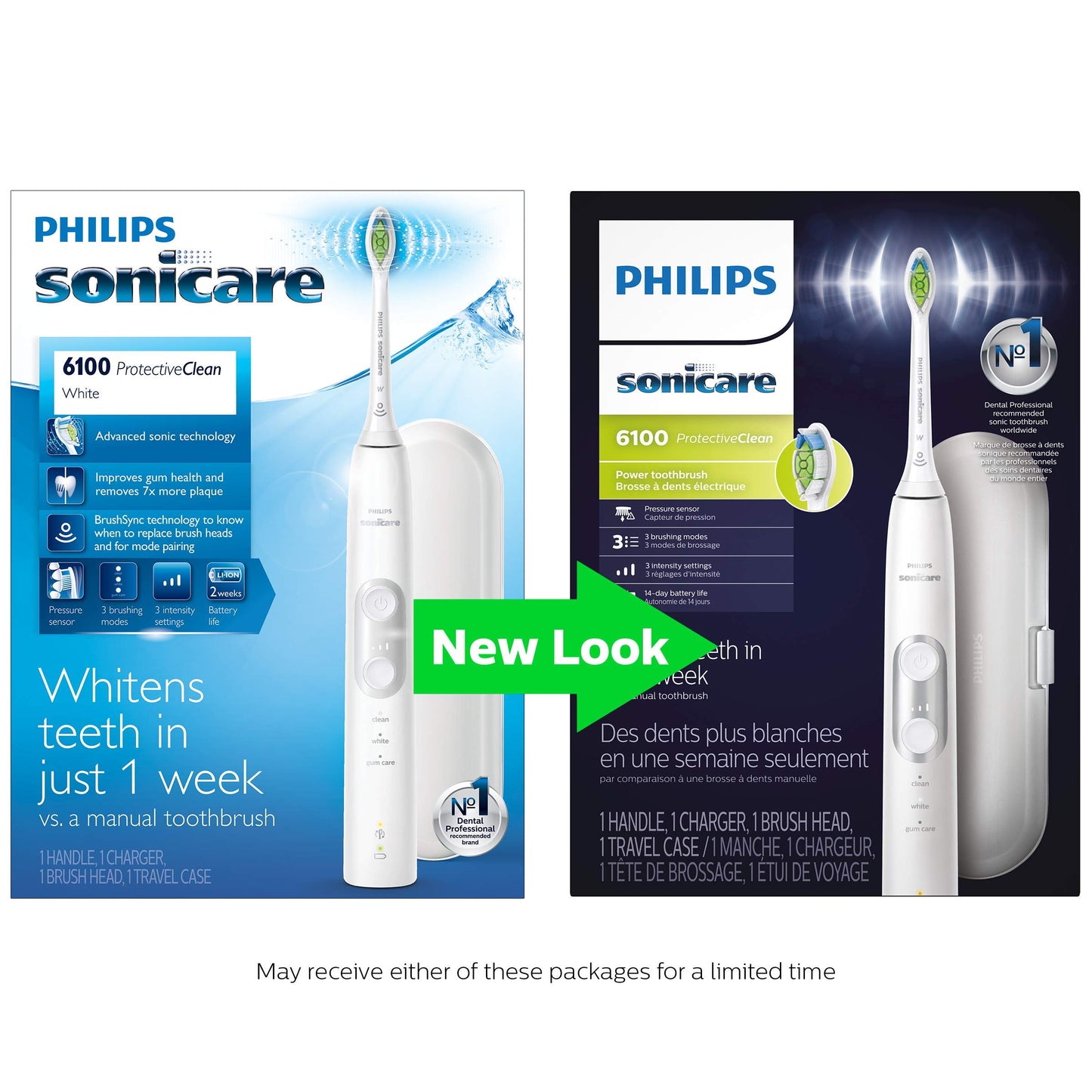 Philips Sonicare ProtectiveClean 6100 Rechargeable Electric Toothbrush, with Pressure Sensor, 3 Cleaning Modes, SmarTimer and QuadPacer, 14-Day Battery Life, Travel Case, White, Model HX6877/21