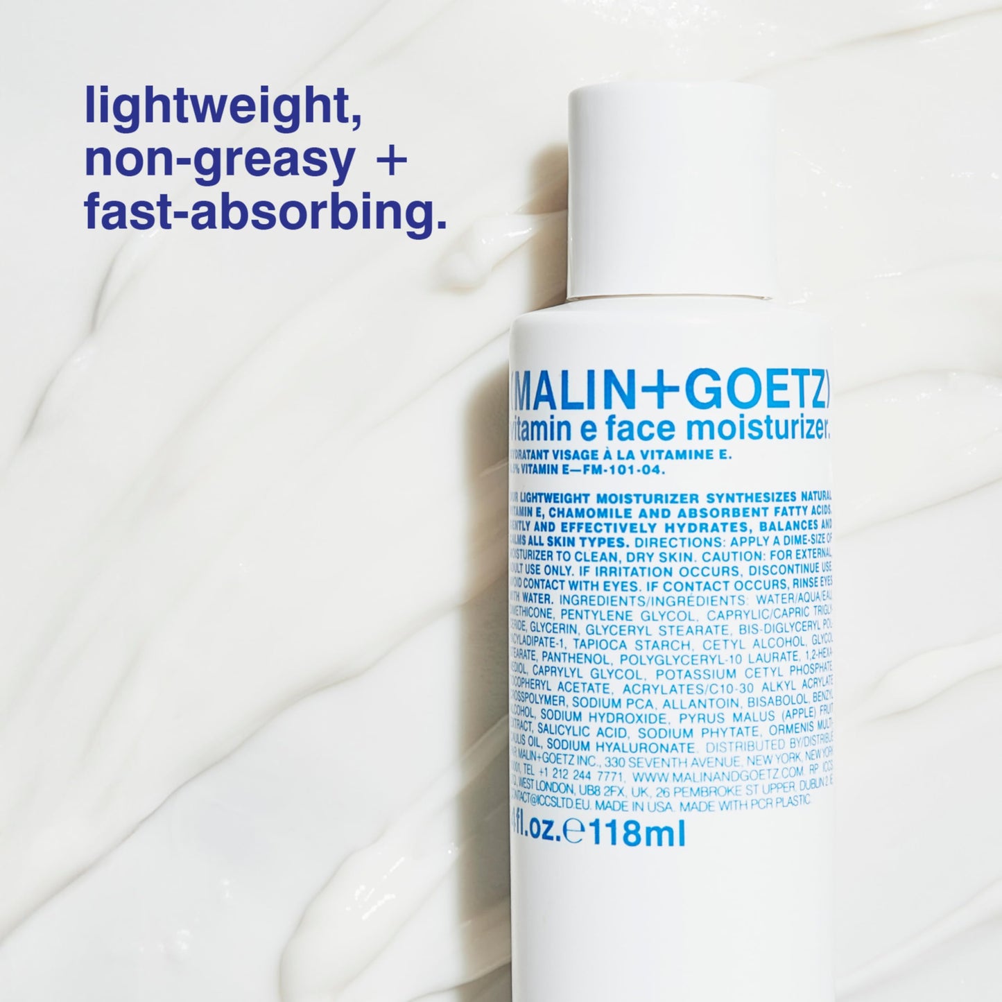 MALIN+GOETZ Vitamin E Face Moisturizer | Lightweight Hydrating Daily Face Cream Balancing All Skin Types | Fragrance-Free, Vegan | 4 Fl Oz & 8.5 Fl Oz