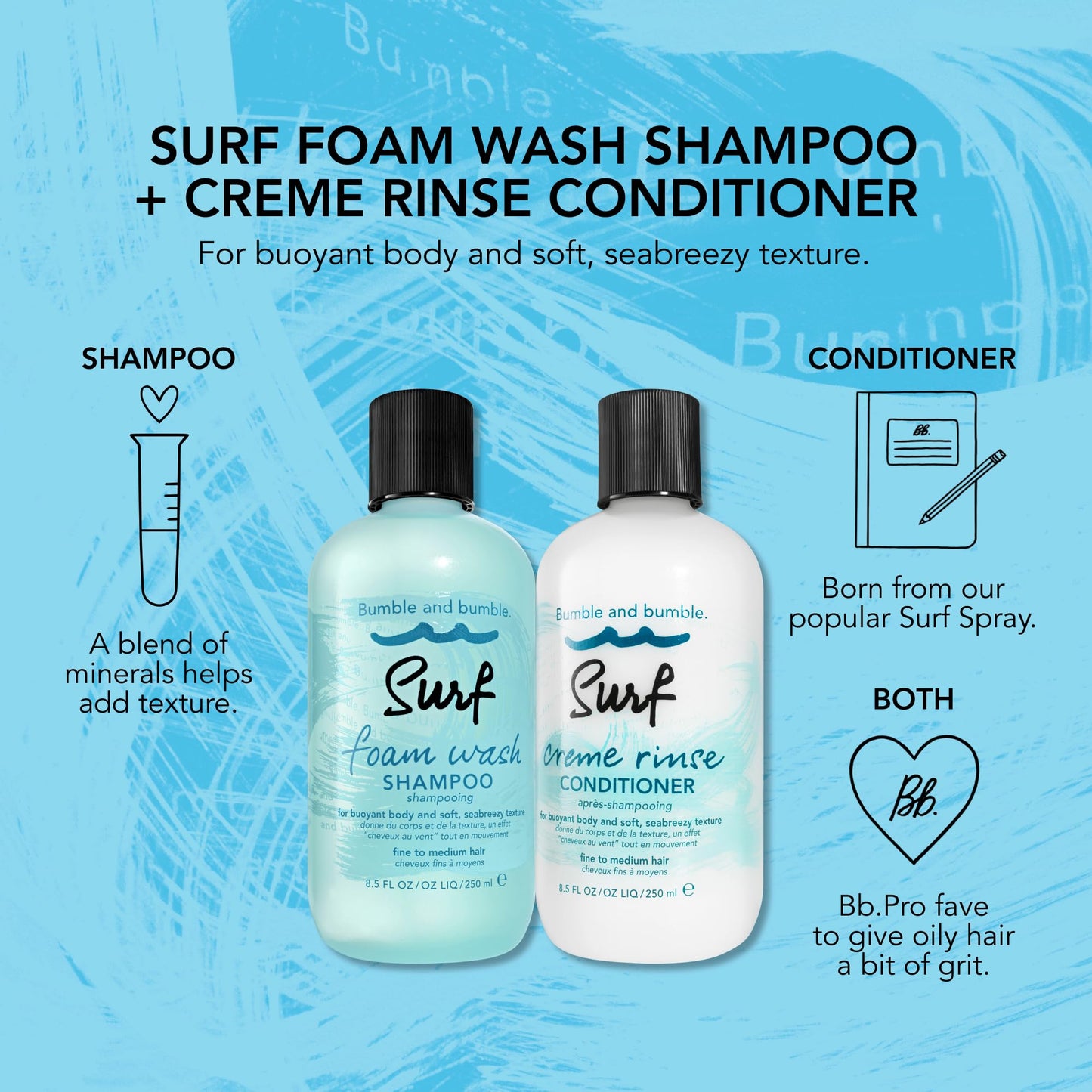 Bumble and bumble. Surf Creme Rinse Texturizing Conditioner | Adds Lightweight Seabreezy Texture | Volumizing + Hydrating |For Fine to Medium Wavy, Straight Hair, 8.5 Fl Oz