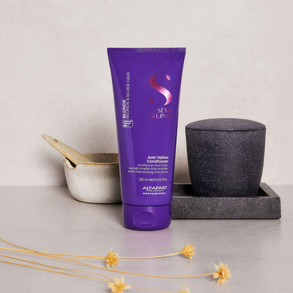 ALFAPARF MILANO Semi di Lino Color Depositing Purple Conditioner - Removes Yellow & Brassy Tones for Blonde, Platinum, Highlighted, Gray, & Silver Hair - Brightens, Moisturizes, Adds Shine