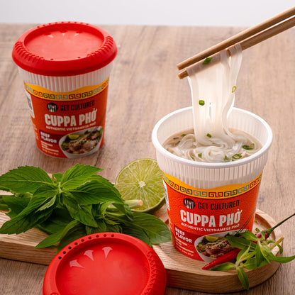 Get Cultured Instant Beef Pho Noodle Soup - Authentic Vietnamese Cuppa Pho with Spices & Dried Herbs | Premium Microwavable Noodle Soup, Gluten Free & Low Sodium 3.0 oz (6-Pack)