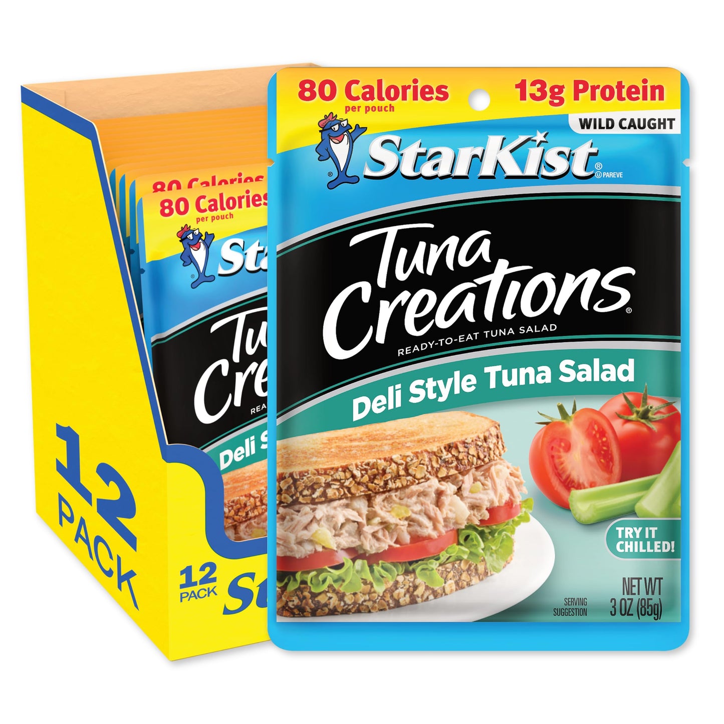 StarKist Tuna Creations Deli Style Tuna Salad Pouch (3 oz - 12 Pack) Wild Caught, High Protein Shelf Stable Seafood, Gluten Free, Soy Free, No Draining, Ready to Eat for Salads and Sandwiches