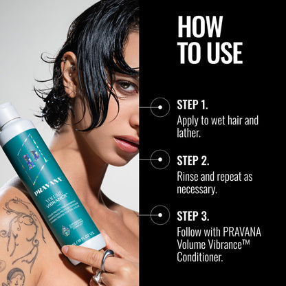 Pravana Volume Vibrance Shampoo | Adds Lightweight Volume, Lift & Fullness | For Fine, Color Treated Hair | Strengthens, Thickens, Reduces Breakage | Chromasilk Enhances Shine & Protection | Vegan