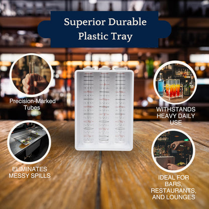 Spill-Stop 13-908 Exacto Pour Bar Test Kit, Liquid Calibration System for Bartender Training, Includes 3 Precision-Marked Plastic Tubes, 3 O-Rings, Stand, Funnel, Durable, Made in USA