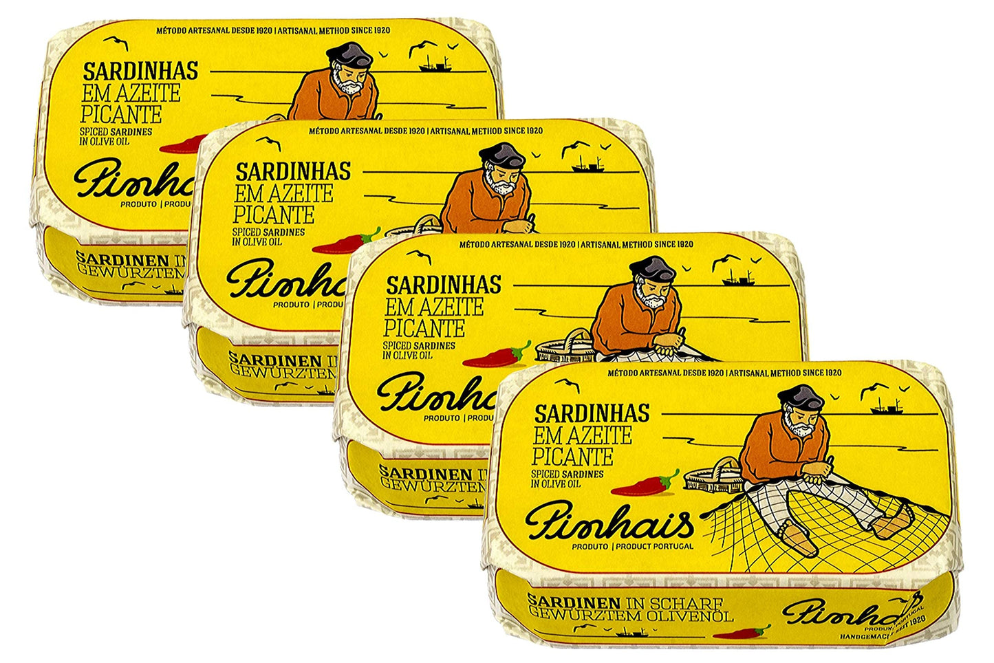 Pinhais Spiced Canned Sardines in Virgin Olive Oil, 4.4oz (Pack of 4)