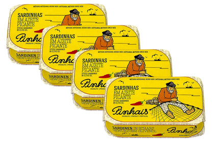 Pinhais Spiced Canned Sardines in Virgin Olive Oil, 4.4oz (Pack of 4)
