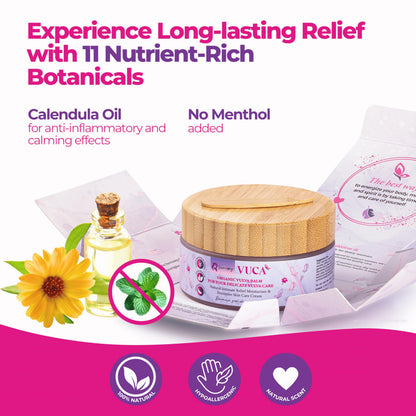 Vulva Balm (Calendula w/o Mint, 2oz) – All-in-One Organic Vaginal Moisturizer Cream with 11 Botanicals – Menopause & Incontinence Care Cream for Intimate Skin – Soothes Redness, Dryness & Irritation