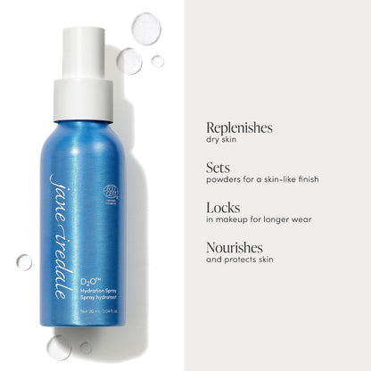jane iredale D2O Hydration Spray, Natural Moisture-Locking Facial Mist Replenishes Dry Skin and Sets Makeup for a Natural Finish, Vegan, Gluten-Free