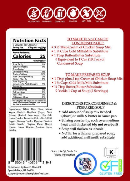 Mom's Place Gluten-Free & Dairy Free Cream of Chicken Soup Mix, Equal to 2 Cans of Condensed Soup, Kosher, Vegan, Nut Free & Soy Free, 2.4 oz.