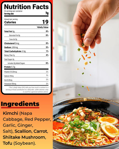Dried Kimchi Ramen Toppings 6oz - 5 Ingredients Korean-Style Dehydrated Vegetable Mix, Vegan, No MSG, Preservative Free, Dried Vegetables for Instant Ramen Noodles, Soup (170g)