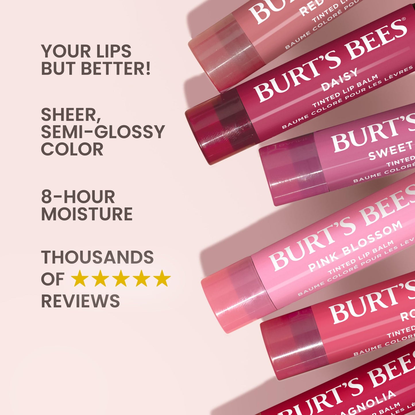 Burt's Bees Easter Basket Stuffers, Lip Tint Balm with Long Lasting 2 in 1 Duo Tinted Balm, Color Infused with Deeply Hydrating Shea Butter for a Natural Looking Buildable Finish, Zinnia (2-Pack)