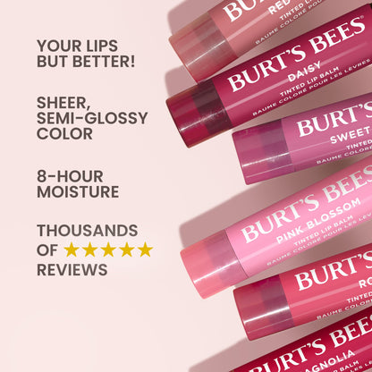 Burt's Bees Easter Basket Stuffers, Lip Tint Balm with Long Lasting 2 in 1 Duo Tinted Balm, Color Infused with Deeply Hydrating Shea Butter for a Natural Looking Buildable Finish, Zinnia (2-Pack)