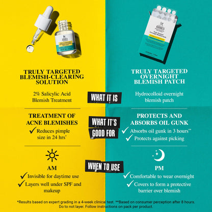 Kiehl's Overnight Pimple Patches - Truly Targeted Invisible Hydrocolloid Blemish Patch, Absorbs Oil and Gunk, Treatment for Whiteheads and Zits, Shrinks Breakouts (22 Count)