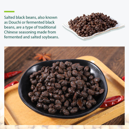 Soeos Salted Black Bean Spiced, 15.9 oz (226g*2 Pack), Chinese Fermented Black Beans, Flavor Enhancer for Stir-Fries, Stews, and Sauces, Rich Umami Flavor