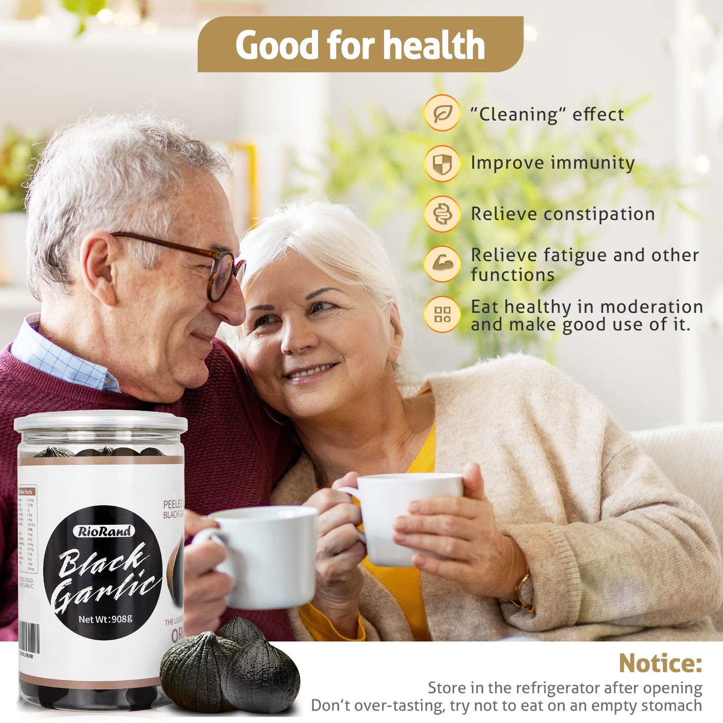 RioRand Black Garlic 908g Whole Peeled, 90-Day Aged 2 Lbs Jar, No Added Preservatives, Ready to Eat
