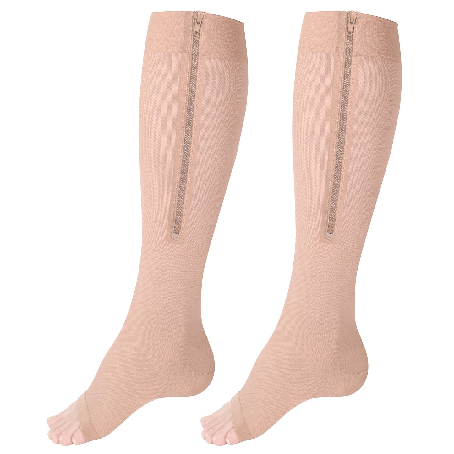 NuVein Medical Compression Stockings, 15-20 mmHg Support, Zipper Opening, Knee Length, Closed Toe, Beige, Medium
