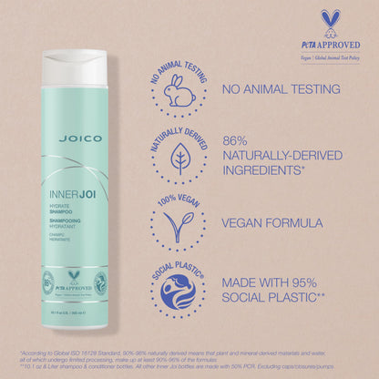 Joico InnerJoi Hydrate Shampoo | For Dry Hair & Scalp | Sulfate & Paraben Free | Naturally-Derived Vegan Formula