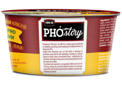 CHIN-SU Vietnamese Pho Noodle Bowl, Chicken Flavor, 2.4 oz, Instant Soup with Rice Noodles