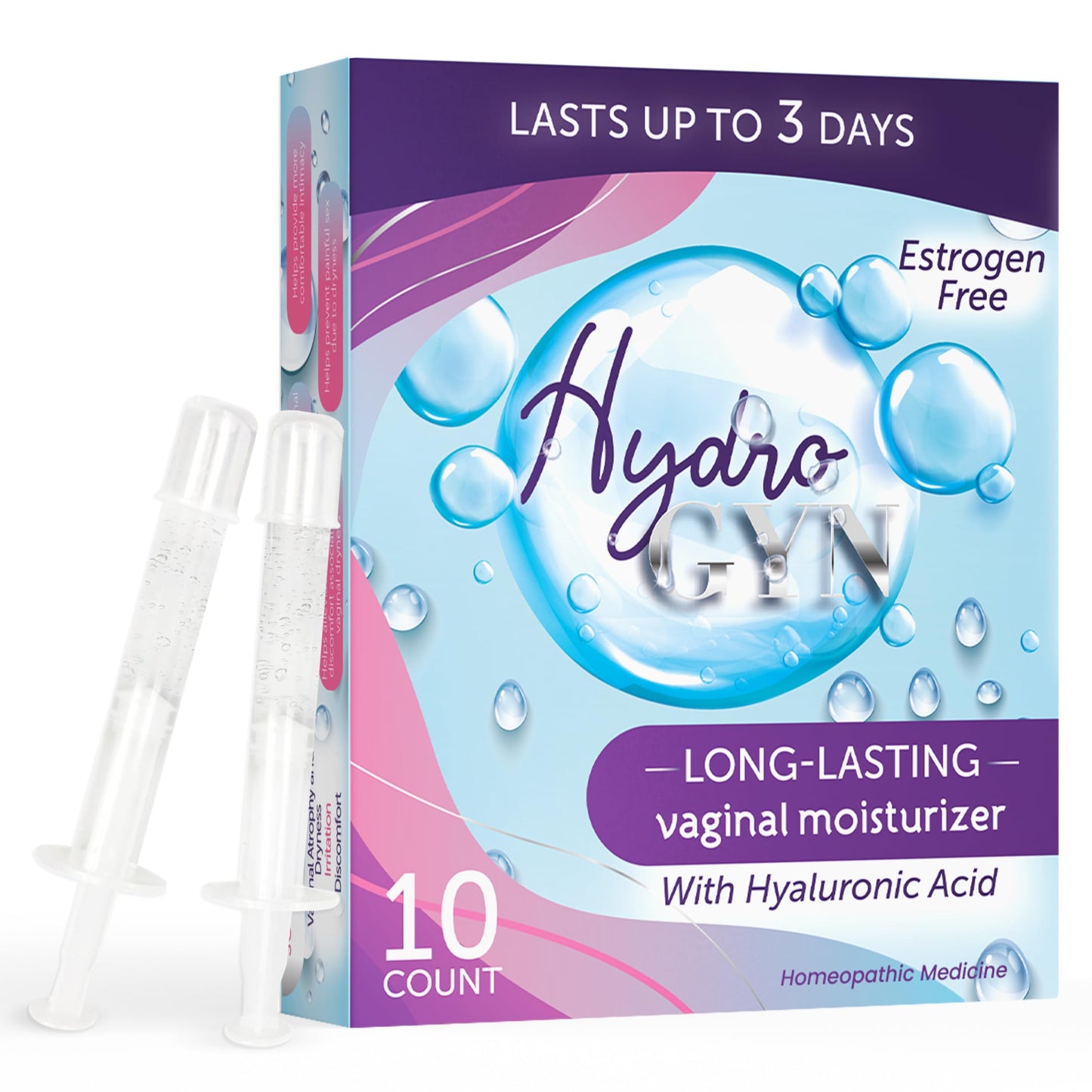 Hydro GYN Vaginal Moisturizer | Long Lasting for Vaginal Dryness & Irritation | Hyaluronic Acid & Vitamin E | Feminine Care Hormone Free | Pre and Post Menopausal I 10 Pre Filled Applicators