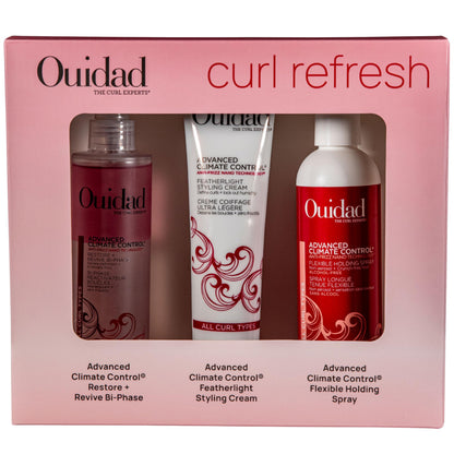 Ouidad Curl Refresh Bundle, Frizz Control Curl Defining Spray, 6 oz, Curly Hair Cream, 5.7 oz & Flexible Holding Spray, 8.5 oz, Lock in Moisture and Lock out Humidity, For All Curly Hair Types