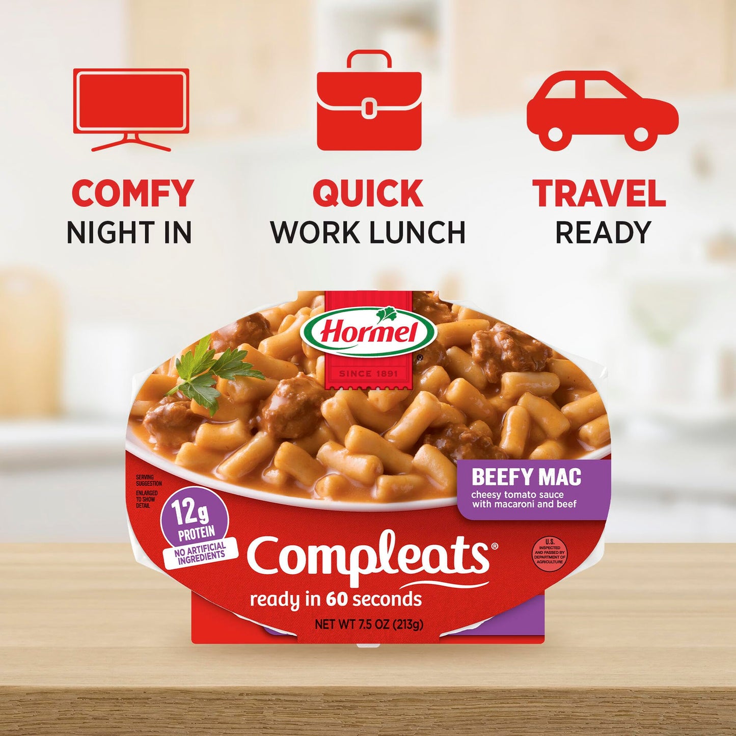 HORMEL COMPLEATS Beefy Mac & Cheese Microwave Tray, 7.5 Ounces (Pack of 7)
