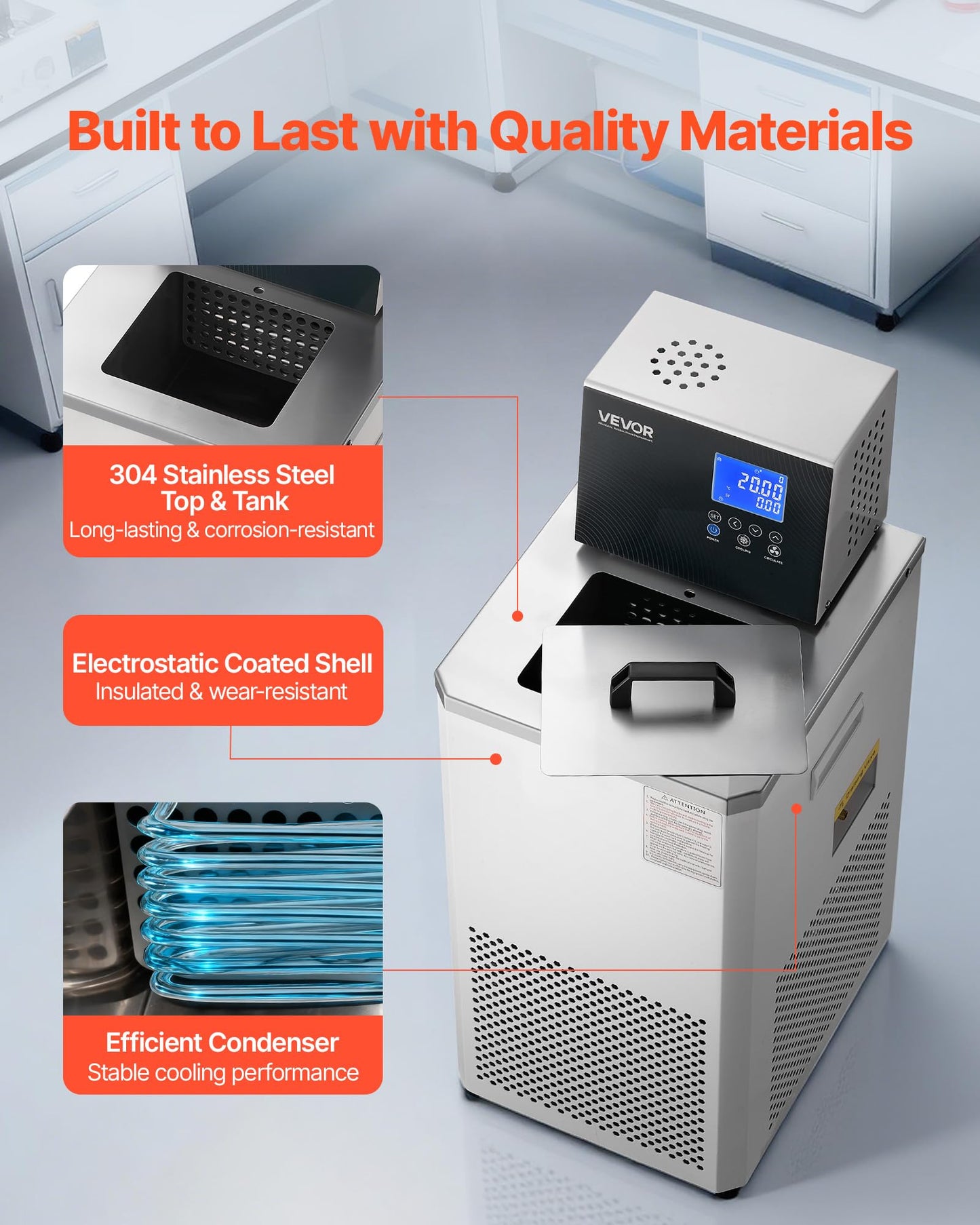 VEVOR Laboratory Chiller Circulator, -30℃-100℃, 6 L Internal and External Dual Circulation, Low Temperature Cooling Liquid Circulator Pump Chiller, Recirculating Chiller Water Bath for Laboratory