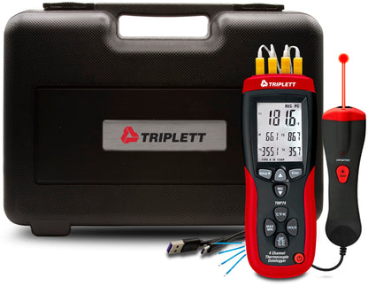 Triplett TMP74 4-Channel Thermocouple Datalogger Plus IR Thermometer, Data Logger