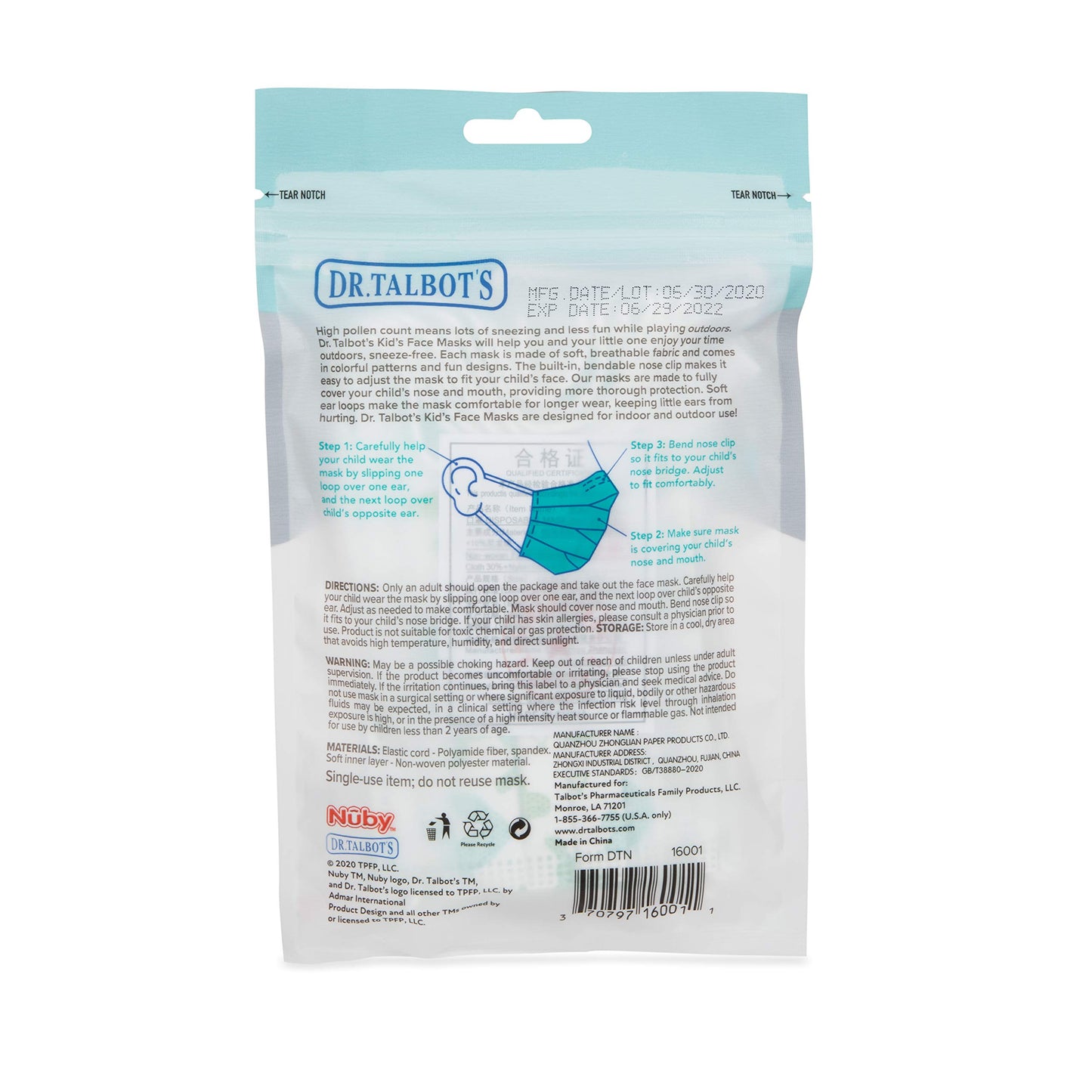 Dr. Talbot's Disposable Kid's Face Mask for Personal Health