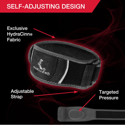 MUELLER Sports Medicine Hg80 Premium Tennis Elbow Support Strap, Elbow Pain Relief Brace For Men and Women, Black,