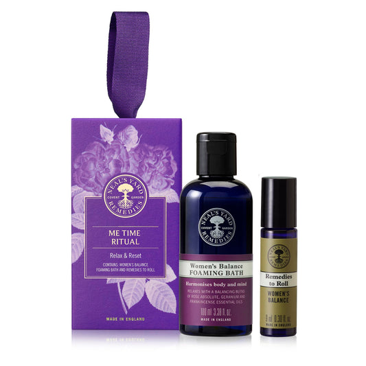 Neal's Yard Remedies Me Time Ritual Gift Set, Foaming Bath Wash & Remedies To Roll Women's Balance Oil, Vegan & Cruelty-Free, Set of 2