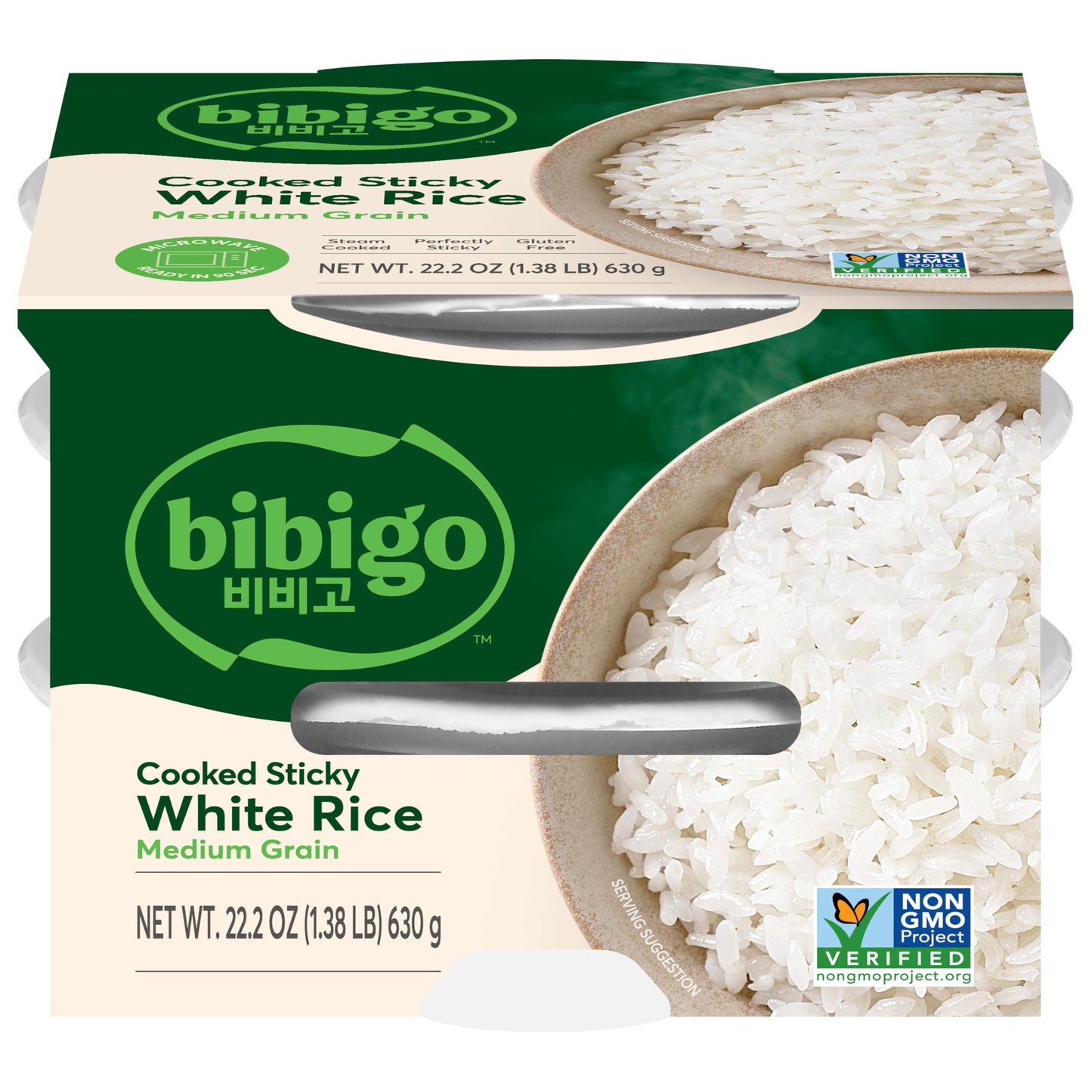 Bibigo Korean Sticky White Rice, Microwavable, Zero Trans Fat, 7.4 Ounce (Pack of 18)