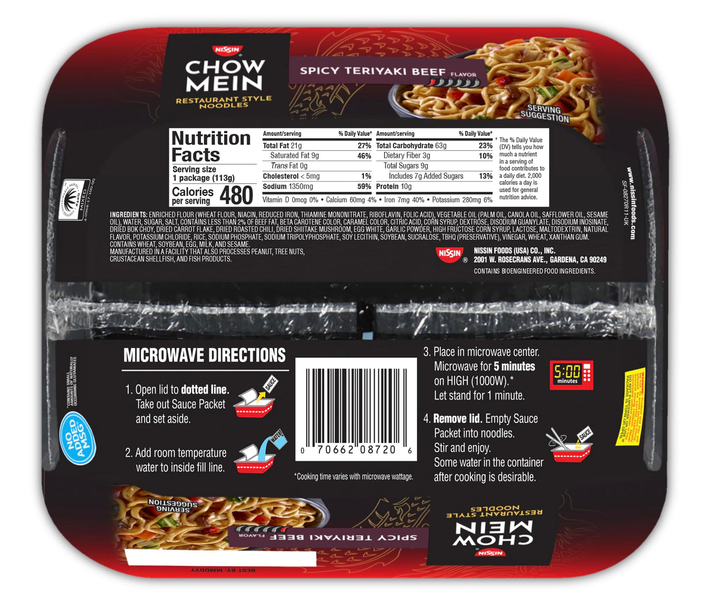 Nissin Chow Mein Noodles, Spicy Teriyaki Beef, 4 Ounce (Pack of 8)