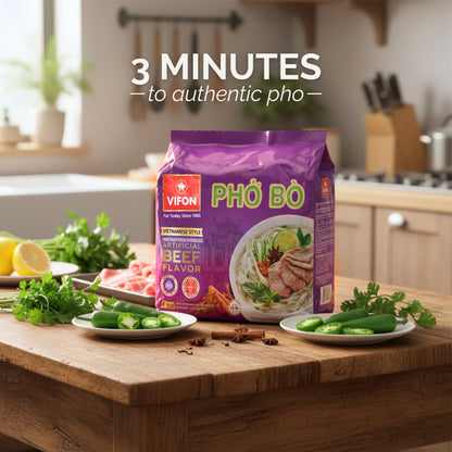 VIFON Phở Bò Vietnamese Style Instant Rice Noodles, 2.11 oz (Pack of 4) | Halal Certified | Authentic Vietnamese Phở | Ready in 3 Minutes