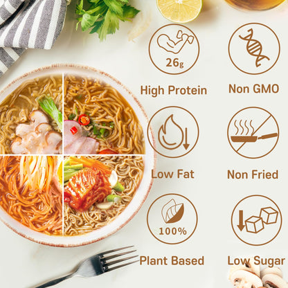 Hethstia High Protein Ramen Noodles Variety Pack - Chicken, Spicy ”Beef, Kimchi, Curry”, 26g Plant-Based Protein Vegan Noodles, 8 Pack | Low Sugar, Low Fat, Non-Fried, Non-GMO, Healthy Asian Meal