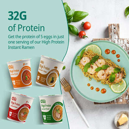 VOLO VERO High Protein (32g) Ramen Instant Noodles Cup, 8 Count, Variety Pack - Chicken, Pork Tonkotsu, Spicy Beef, Kimchi - Plant-Based, Vegan, Non-Fried, Low Fat, Non-GMO, Healthy Quick Meal
