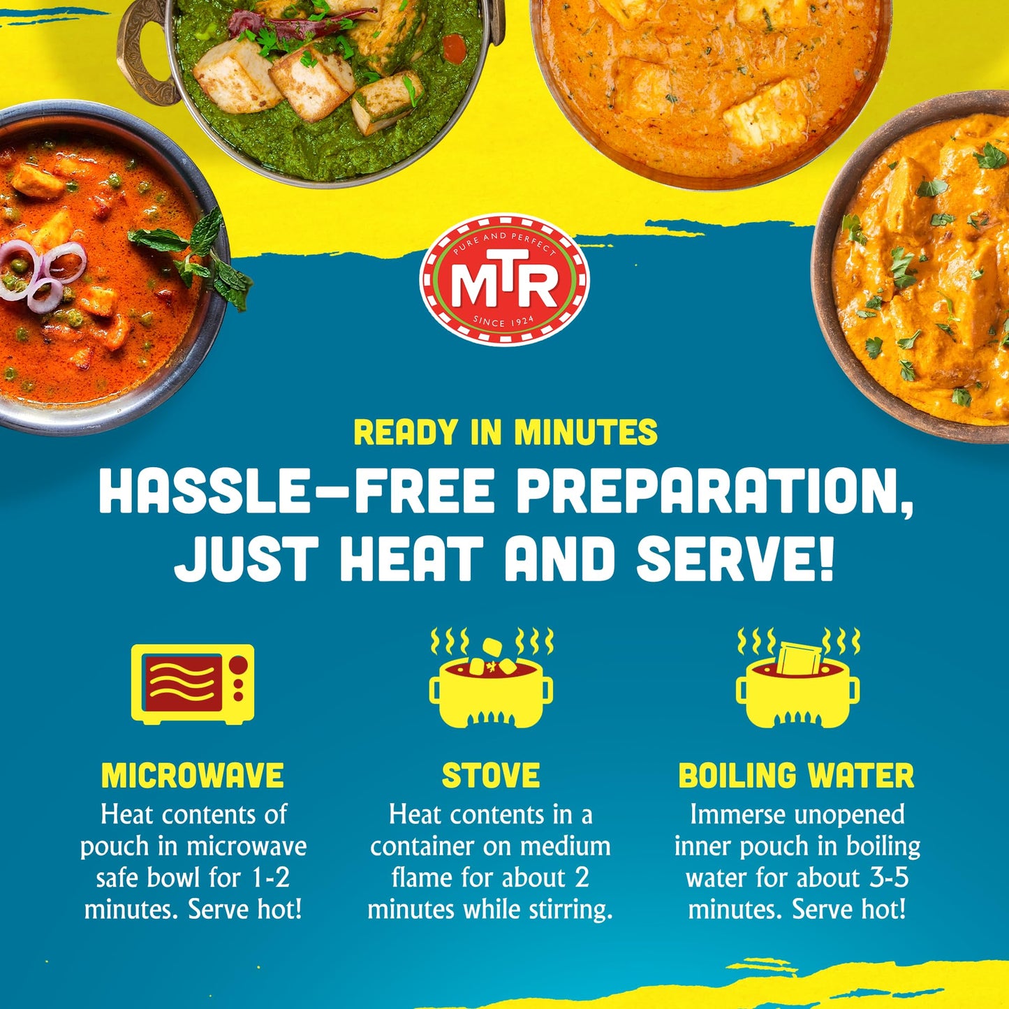 MTR Ready-To-Eat: Exotic Paneer Mix - Assorted Pack of 4 (Mutter Paneer, Palak Paneer, Paneer Makhani, Paneer Tikka Masala) - Authentic Indian Food with No Added Preservatives - Suitable for Vegetarians