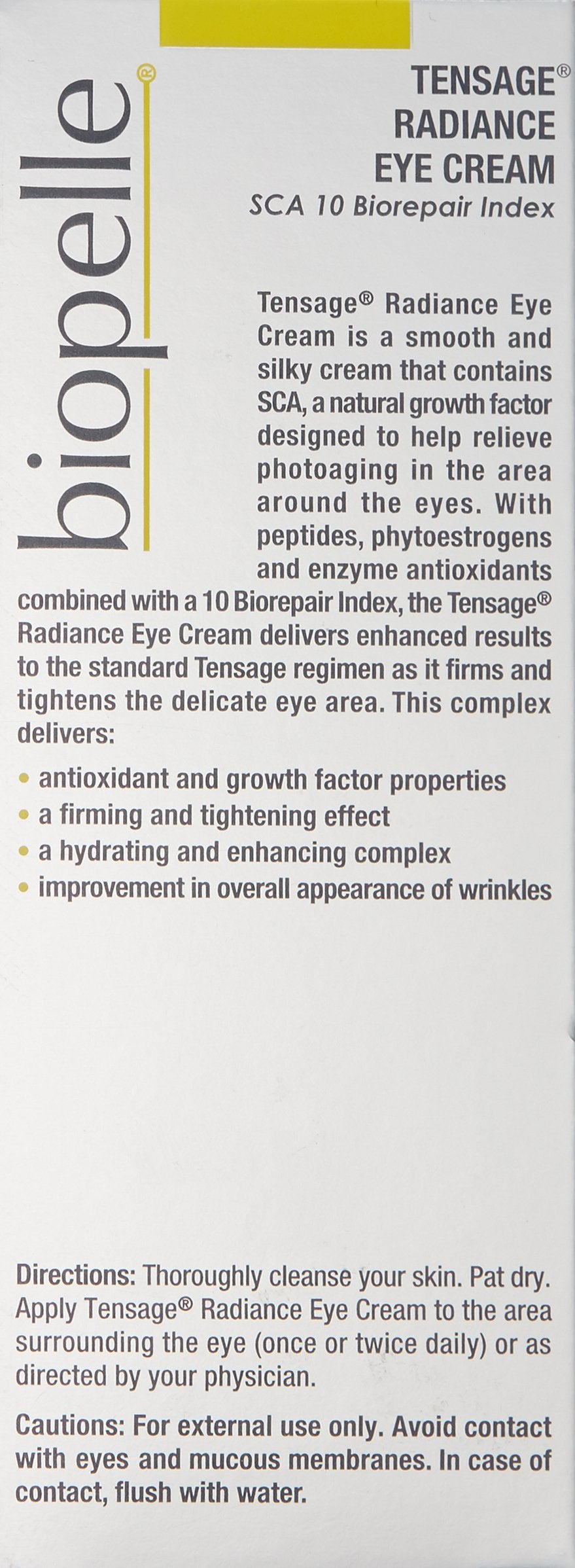 Biopelle Tensage Growth Factor Radiance Eye Cream with SCA 10 Biorepair Index, Illuminating Eye Care, 0.52 Oz