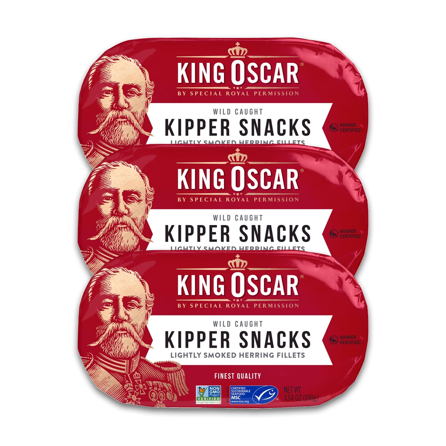 King Oscar Kipper Snacks, 3.54 Ounce Cans (Pack of 3), Lightly Smoked Herring Fillets, Wild Caught Canned Herring (Packaging May Vary)