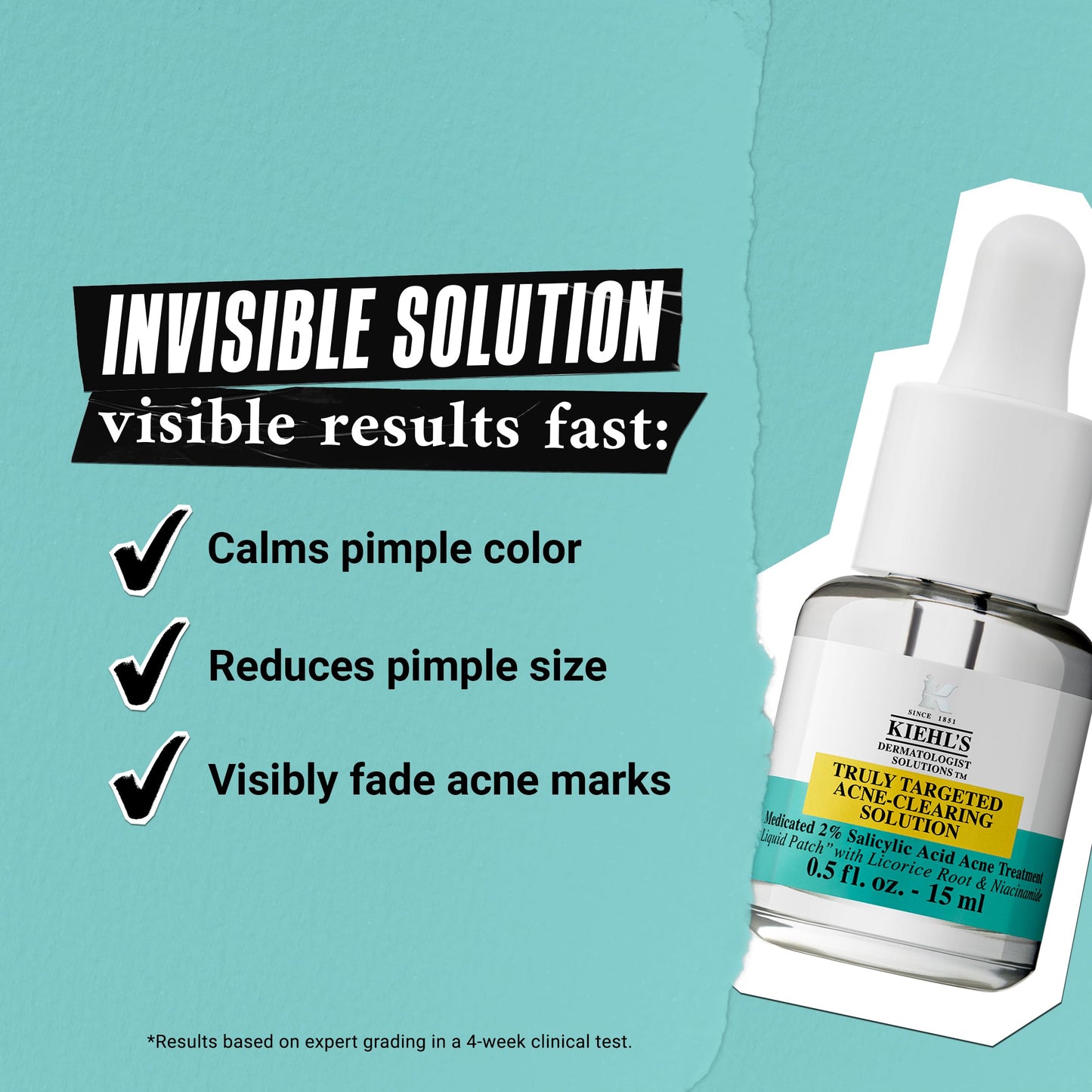 Kiehl's Truly Targeted Acne-Clearing Pimple Patch with 2% Salicylic Acid, Invisible Liquid Spot Treatment, 4% Niacinamide Fades Post-Acne Marks, 0.2% Licorice Root Soothes Redness - 0.5 fl oz