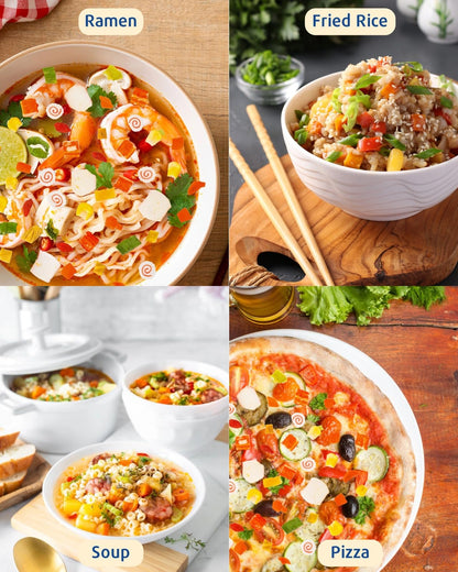 Dried Ramen Toppings 11 Mix Seafood & Veggies - Real Squid, Shrimp, Fish Cake & Goji Berry, Low Fat, No Added MSG, 12.35 oz Resealable Jar for Instant Ramen, Soups, Rice