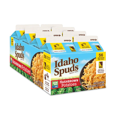 Idaho Spuds Premium Hashbrown Potatoes 4.2 oz | 8 Pack, Made from Real Potatoes | No Artificial Colors or Flavors | Non GMO |Certified Gluten Free, Kosher | 33.6 Ounce