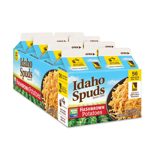 Idaho Spuds Premium Hashbrown Potatoes 4.2 oz | 8 Pack, Made from Real Potatoes | No Artificial Colors or Flavors | Non GMO |Certified Gluten Free, Kosher | 33.6 Ounce