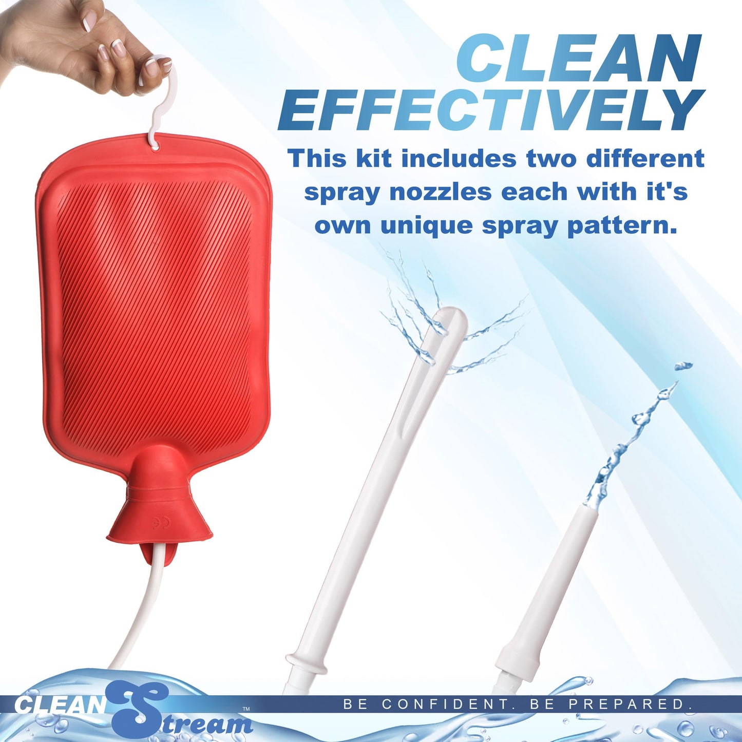 Cleanstream Water Bottle Douche Kit with Enema Tip, Vaginal Tip, 2 Quart Rubber Bottle, 5 Foot Tubing, Shut-Off Clamp, Adapter, Stopper and Hanging Hook for Personal Cleansing
