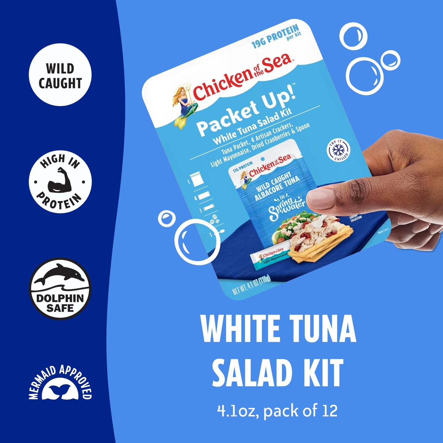 Chicken of the Sea Packet Up! White Tuna Salad Kit, 4.1 oz. Packets, 12-Count – High Protein Tuna in Water – Classic Tuna Salad for Easy, Nutritious Ready to Eat Meals